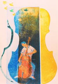 Solo f&uuml;r Cello (Farbradierung 27 cm x 20 cm)